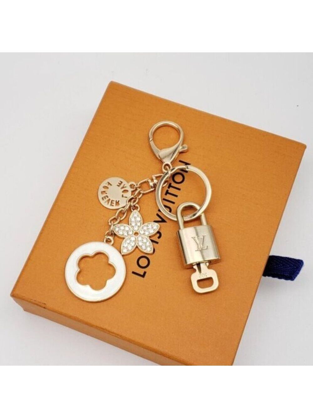 Authentic Louis Vuitton Gold Lock & Box w/ Unbranded Flower Bagcharm 121825 - Picture 3 of 10